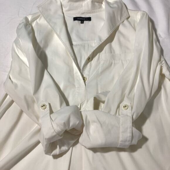 Lafayette 148 womens M white pullover shirt dress tunic toggle sleeves pockets - Picture 7 of 12